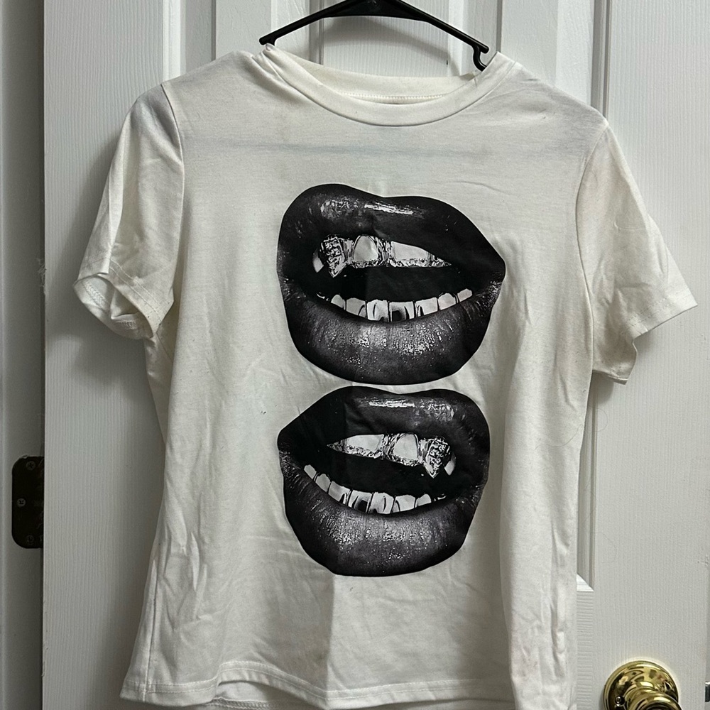 SHEIN White Tee with Black Label